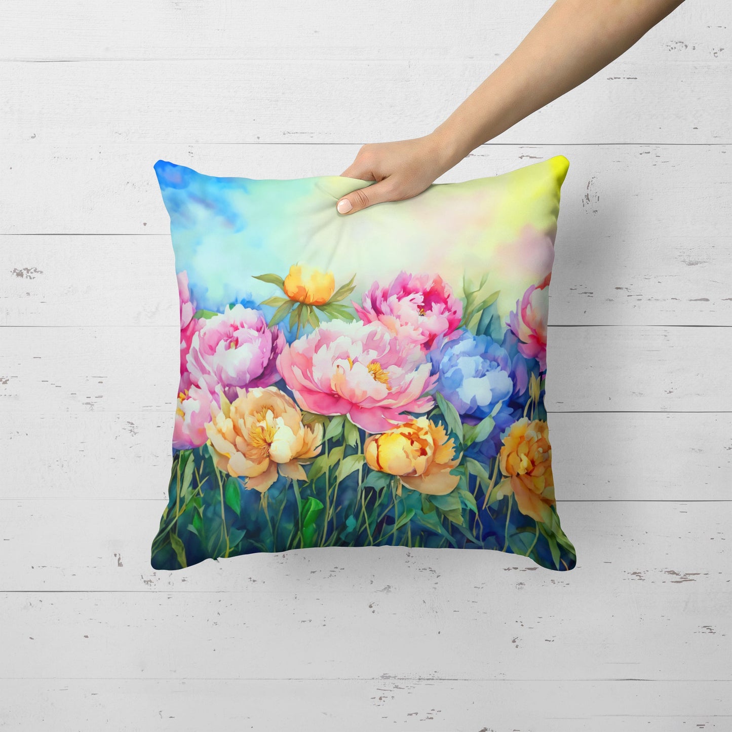 Peonies in Watercolor Throw Pillow-1