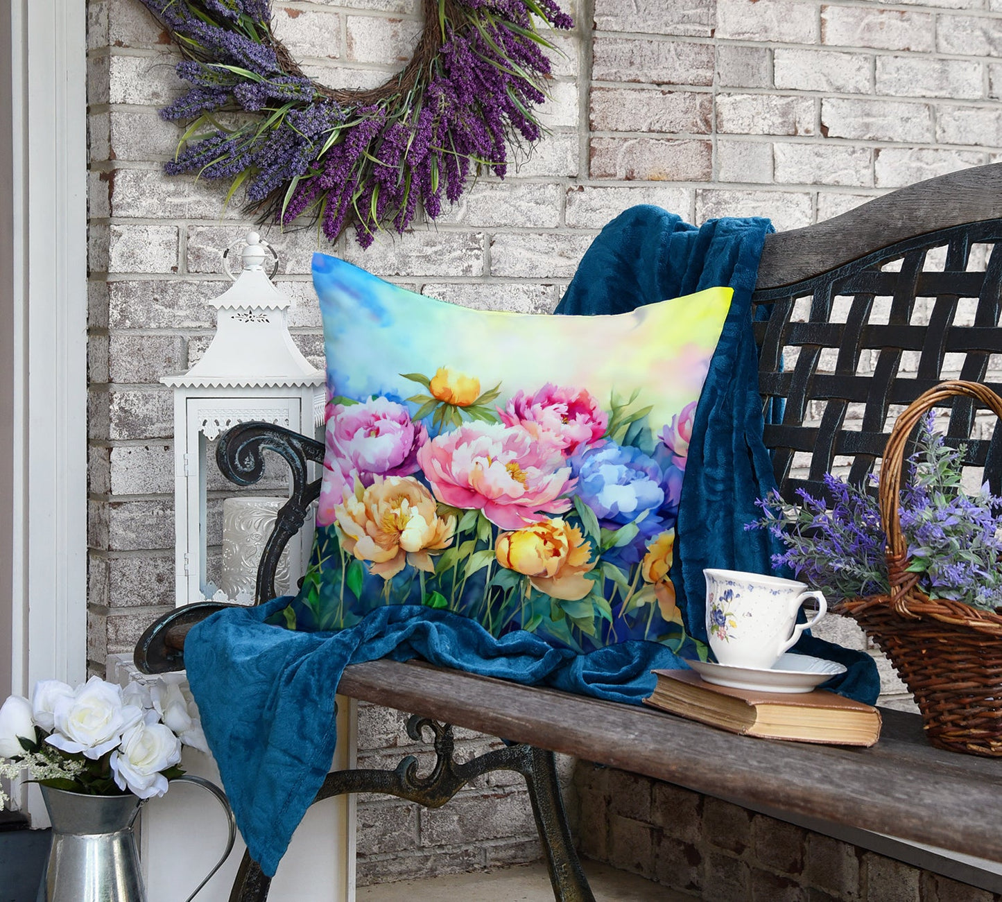 Peonies in Watercolor Throw Pillow-3