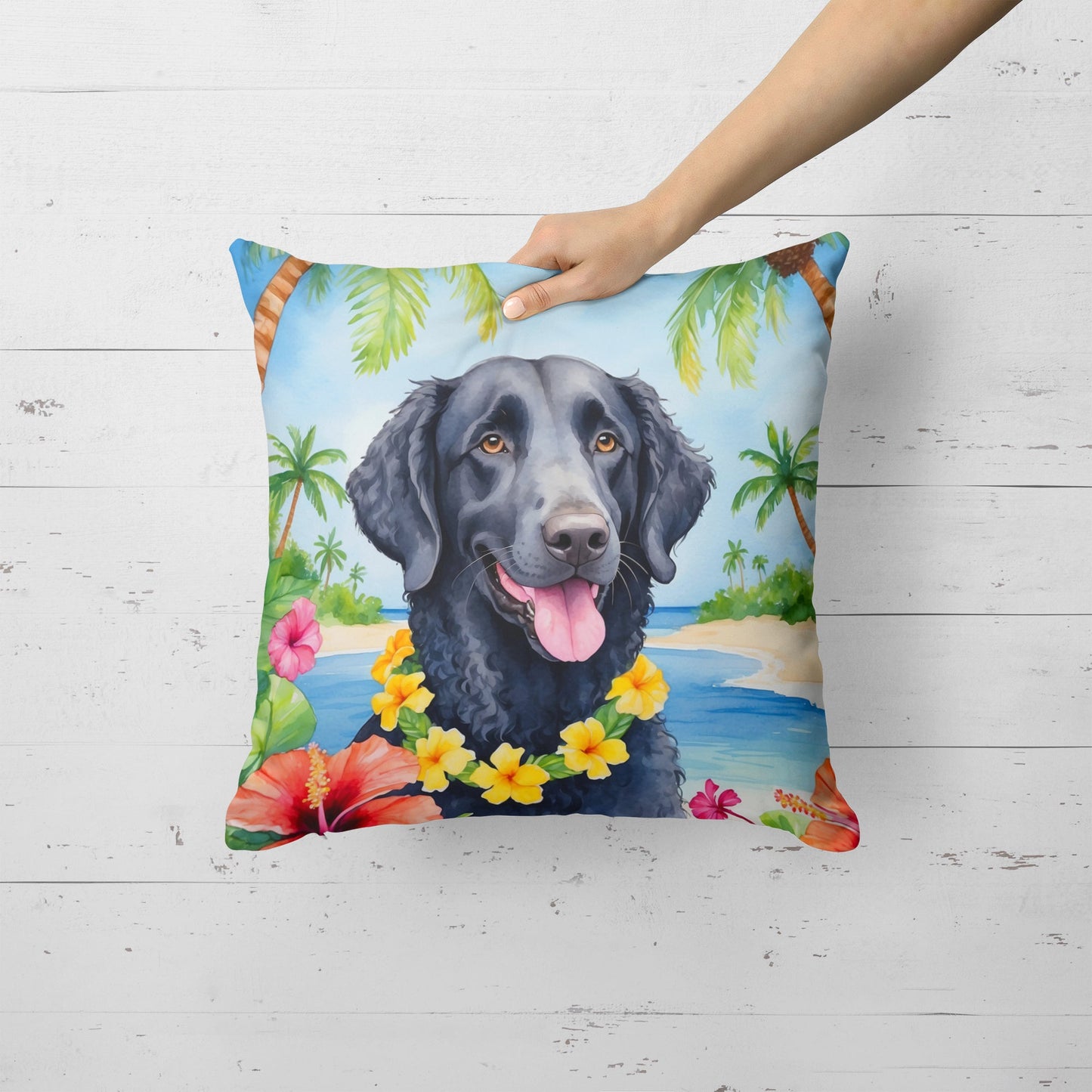 Curly-Coated Retriever Luau Throw Pillow-1