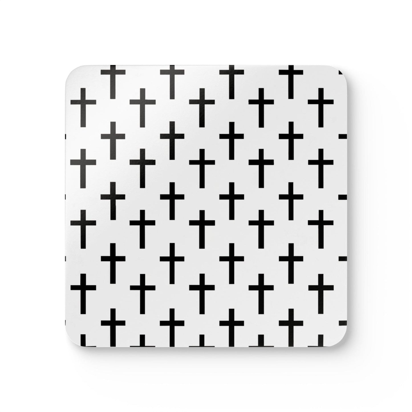 Handcrafted Square Coaster Set of 4 White Black Cross Print-0
