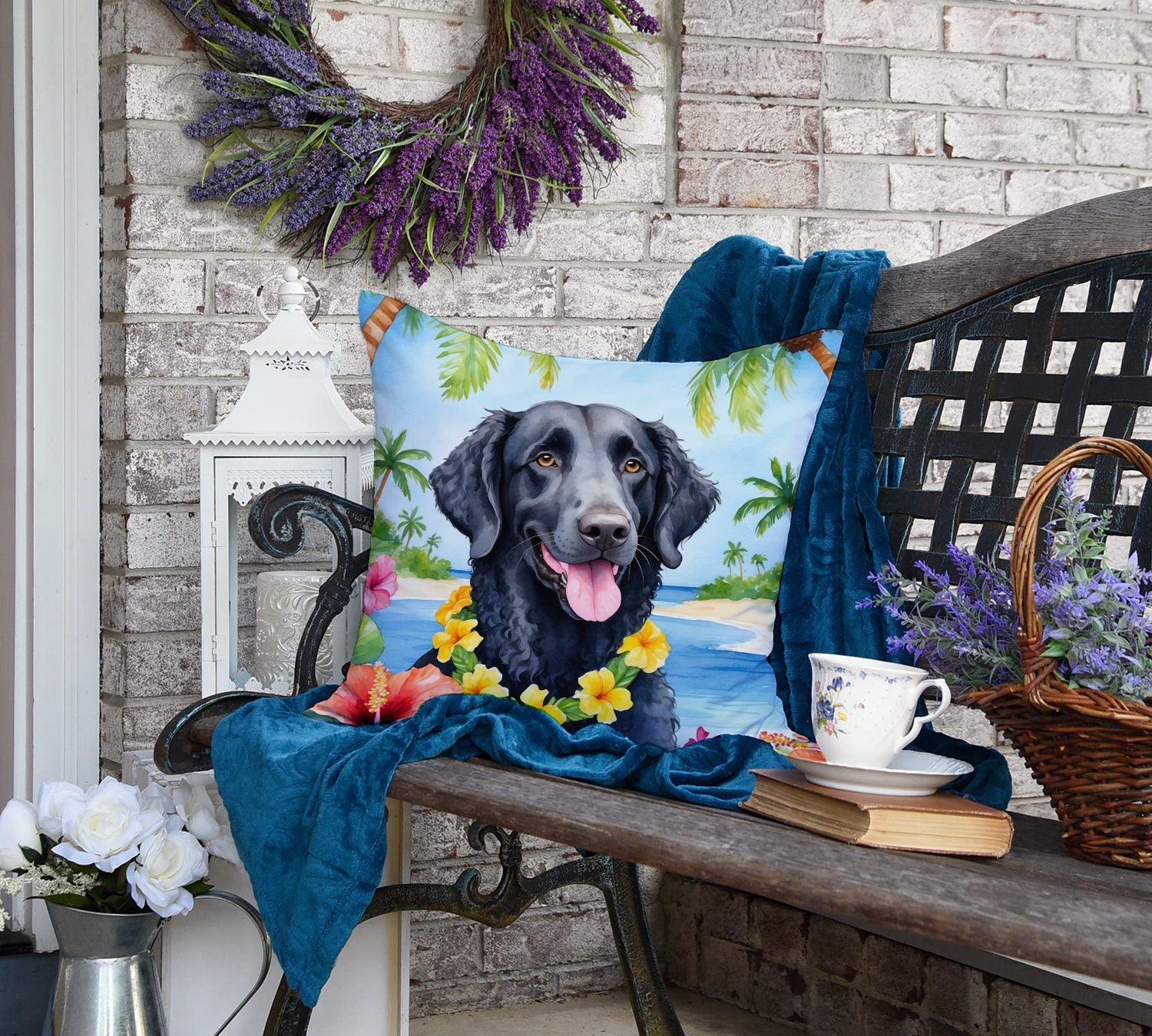 Curly-Coated Retriever Luau Throw Pillow-3