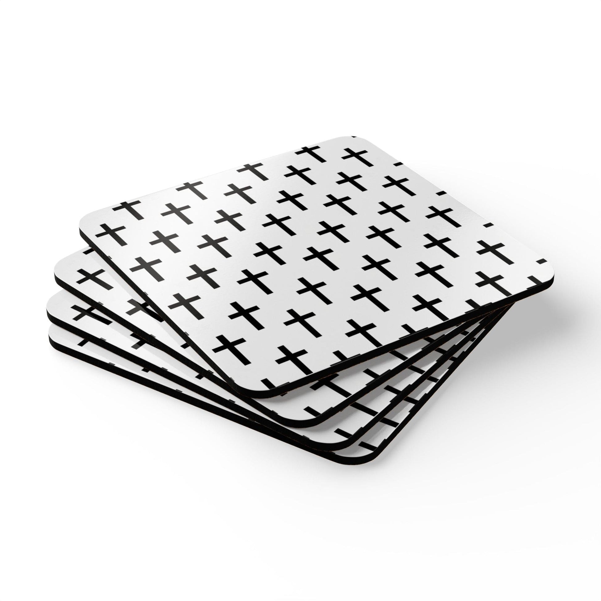 Handcrafted Square Coaster Set of 4 White Black Cross Print-2